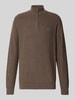 Fynch-Hatton Strickpullover mit Troyer-Kragen Mittelbraun