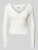 Only Slim Fit Langarmshirt aus Baumwoll-Mix mit Frill-Abschlüssen Modell 'BETTY' Offwhite