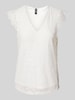 Pieces Regular Fit Top mit Spitzenbesatz Modell 'COLLINE' Offwhite