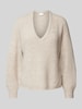 Vila Gebreide pullover met extra brede schouders, model 'BELUNA' Beige