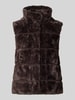 monari Bodywarmer van imitatiebont met doorgestikte naden Chocoladebruin
