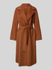 Max Mara Studio Lange jas van scheerwol met strikceintuur, model 'CLES' Cognac