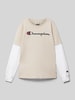 CHAMPION Shirt met lange mouwen, labeldetails en ronde hals Steengrijs