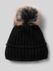 Kurt Beines Strickmütze mit Woll-Anteil und Bommel Black