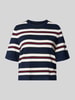 VERO MODA Pudełkowy krój, dzianinowy T-shirt z mieszanka wiskozy model 'VMSILJE' Ciemnoniebieski