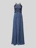 V.M. Abendkleid mit Spitzen- und Paillettenbesatz Blau