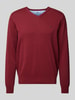 Fynch-Hatton Gebreide pullover met labelstitching Bordeaux