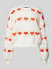 Pieces Regular fit gebreide pullover met gebreid hartjesmotief, model 'NOVE' Ecru