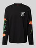 HUGO Sweatshirt mit gerippten Abschlüssen Modell 'Diflowerlo' Black