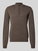 MAERZ Muenchen Regular fit sweatshirt van zuivere scheerwol met schipperskraag Donkerbruin