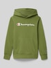 CHAMPION Hoodie mit Label-Stitching Oliv