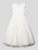Une Hautre Couture Knielanges Kleid mit semitransparentem Besatz Offwhite