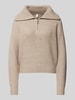 QS Strickpullover mit Troyer-Kragen Beige