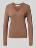 Christian Berg Woman Gebreide pullover met V-hals Hazelnoot
