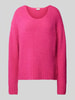 Milano Italy Oversized Strickpullover mit gerippten Abschlüssen Pink