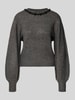 Only Regular Fit Strickpullover mit Schmucksteinbesatz Modell 'ELSA' Mittelgrau Melange