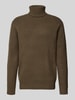 Les Deux Slim fit pullover van zuivere scheerwol, model 'EDDIE' Donkerbruin