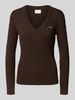 Gant Strickpullover mit V-Ausschnitt und Logo-Stitching Mittelbraun