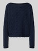 Oui Relaxed Fit Strickpullover aus Baumwoll-Mix mit Zopfmuster Marine