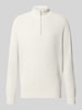 Fynch-Hatton Regular Fit Strickpullover aus reiner Baumwolle mit Troyer-Kragen Offwhite