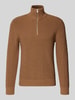 MCNEAL Slim Fit Strickpullover aus reiner Baumwolle mit Troyer-Kragen Taupe