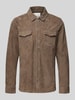 Profuomo Slim fit overhemdjack van echt geitenleer, model 'Overshirt' Donkerbruin