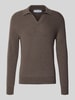 GRAN SASSO Gebreide pullover van scheerwol met platte kraag en V-hals Taupe