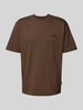 WOODBIRD Oversized T-Shirt mit Label-Stitching Mittelbraun