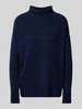 Jake*s Collection Gebreide pullover van kasjmier met opstaande kraag Donkerblauw