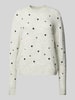 Tom Tailor Denim Regular Fit Strickpullover mit Herz-Stickereien Offwhite