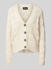 Pieces Regular Fit Strickjacke mit Alpaka-Anteil und Fallmaschenmuster Modell 'BIBBI' Offwhite