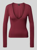 Gina Tricot Shirt met lange mouwen van een mix van viscose en elastaan met V-hals Bordeaux