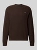 REVIEW Regular Fit Strickpullover aus Baumwoll-Mix mit Label-Patch Dunkelbraun