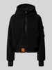 Original Bombers Fleecejack met capuchon en labelstitching Zwart