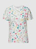 Jake*s Casual T-Shirt mit floralem Allover-Muster Offwhite