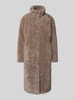 WHITE LABEL Regular fit lange jas van teddybont met opstaande kraag Taupe