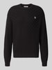 REVIEW Regular fit gebreide pullover van zuivere katoen met labeldetail Zwart