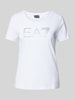 EA7 Emporio Armani T-shirt z obszyciem kamieniami stras z logo Biały