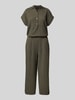 OPUS Jumpsuit met structuurmotief, model 'Melti polo' Olijfgroen