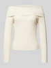 Only Slim fit gebreide pullover met off shoulder-mouwen, model 'KATIA' Offwhite gemêleerd