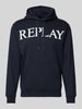 Replay Bluza z kapturem z nadrukiem z logo Granatowy