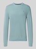 LERROS sweter z dzianiny o kroju regular fit z czystej bawełny z detalem z logo Beżowy
