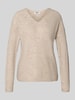 Only Regular Fit Strickpullover mit V-Ausschnitt Modell 'CAMILLA' Beige Melange