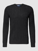 Polo Ralph Lauren Kaschmirpullover mit Zopfmuster Modell 'CABLE' Dunkelgrau meliert