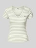 Tommy Jeans T-shirt o kroju Slim Fit z dekoltem w serek Trzcinowy
