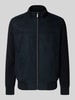 bugatti Gebreid jack met suède aan de voorkant en opstaande kraag Marineblauw