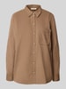 Christian Berg Woman Relaxed fit overhemdblouse in ribcordlook met borstzak Middenbruin