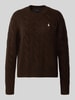 Polo Ralph Lauren Gebreide pullover met kabelpatroon en ronde hals Donkerbruin