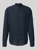 BOSS Orange Regular Fit Leinenhemd mit Stehkragen Modell 'Race' Dunkelblau