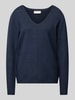 FREE/QUENT Gebreide pullover met V-hals, model 'Claura' Marineblauw